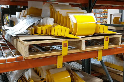 Save-ty Yellow Beam Pallet Stops In Use